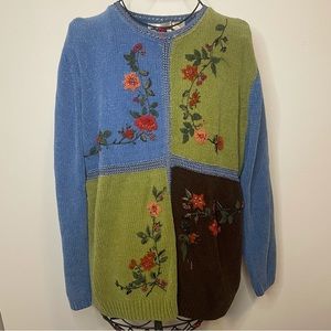 Vintage Bobbie Brooks color block floral knit sweater